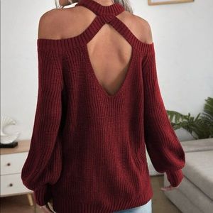 Red colder shoulder sweater